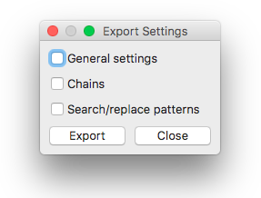 Settings: Export